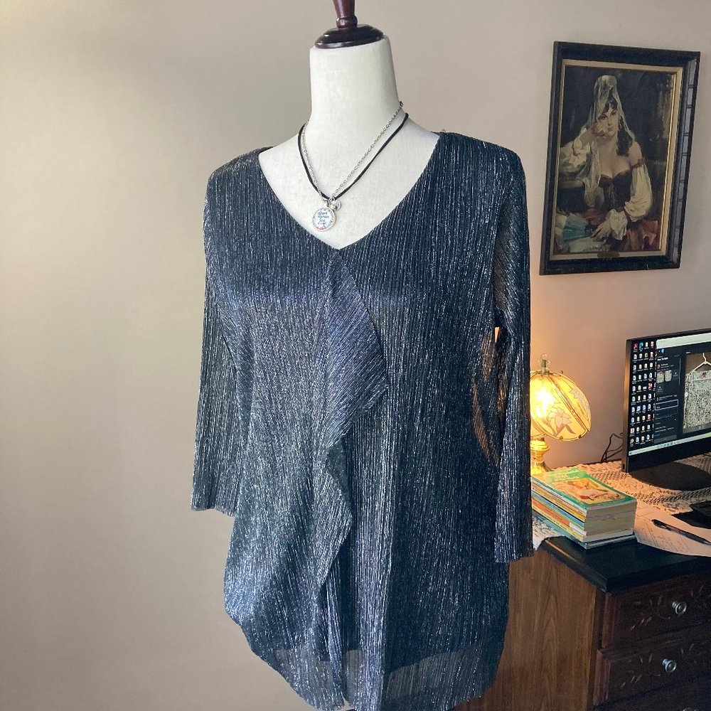 Christopher & Banks Black Shimmering Women's Cocktail Top 3/4 Sleeve Size M